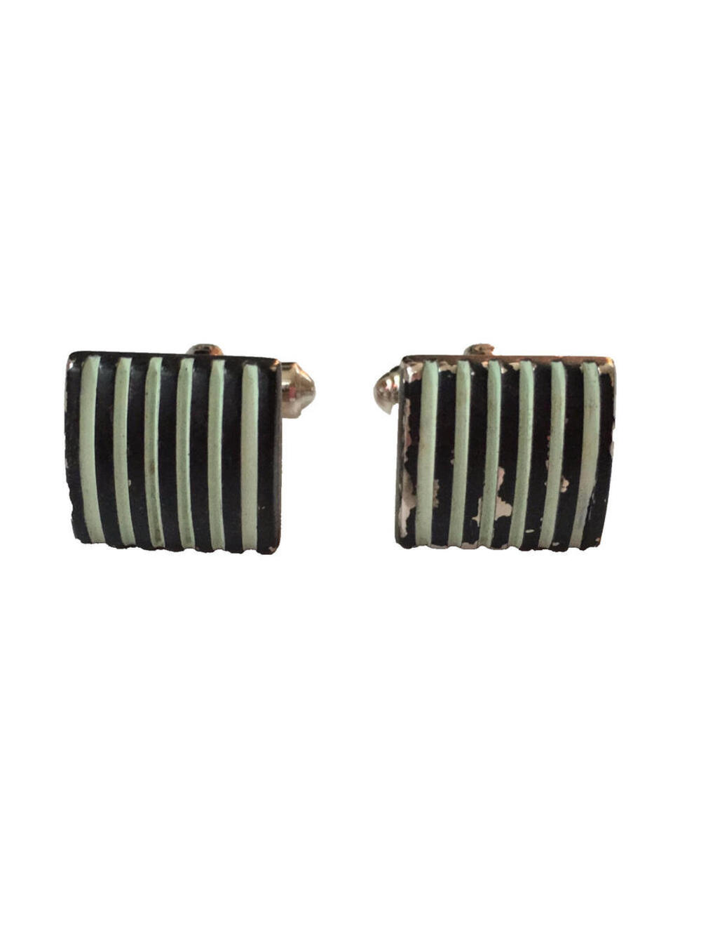 HICKOK Vintage Cufflinks Cuff Links Striped Square Blue Silver USA Made 1/2x1/2